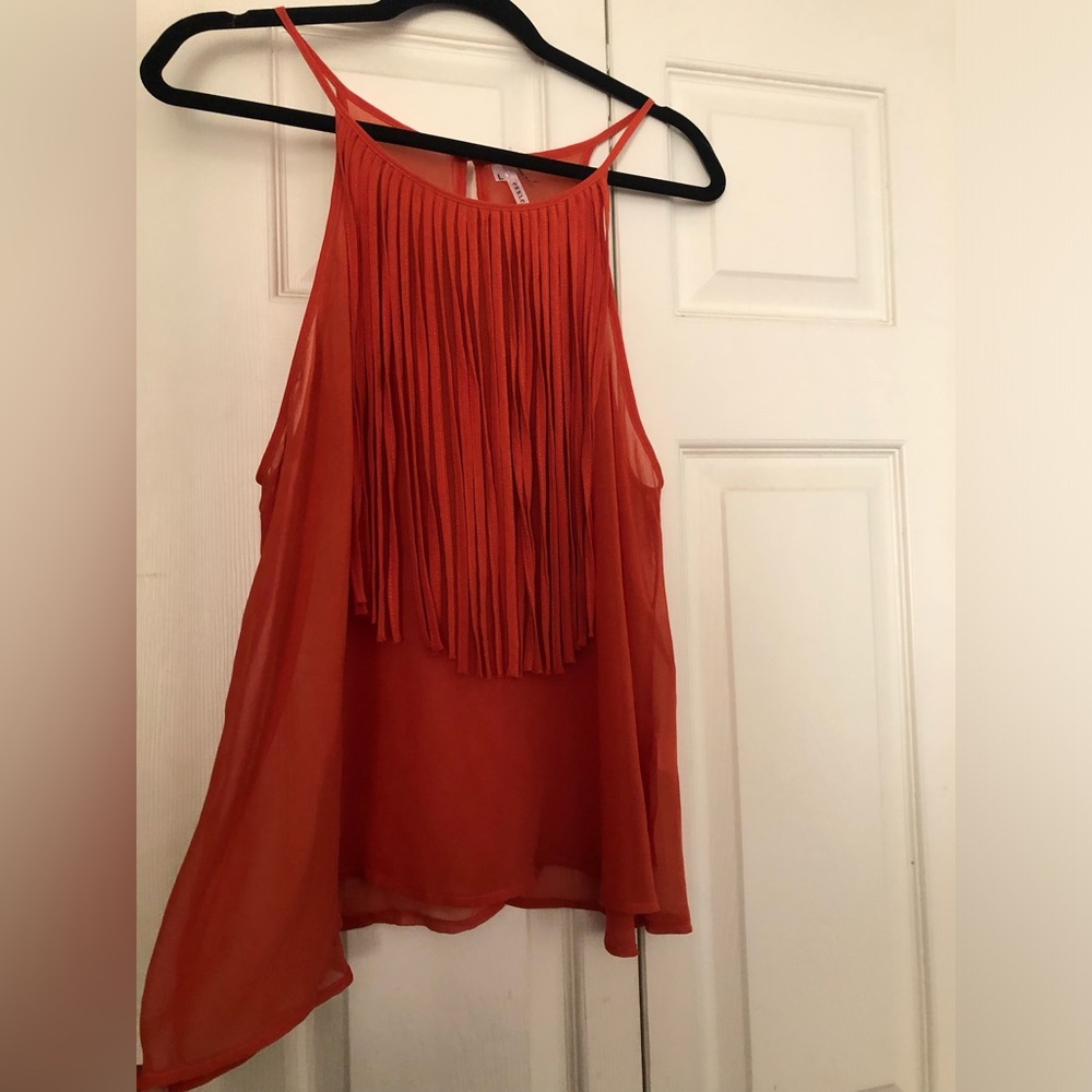Fringe Detail Orange Women's Top
